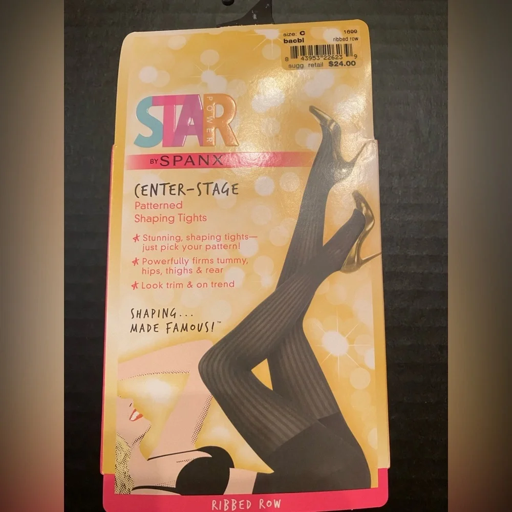 Star Power By‎ Spanx 3 Pair Enter-Stage Patterned Ribbed Row Shaping Tights Sz C